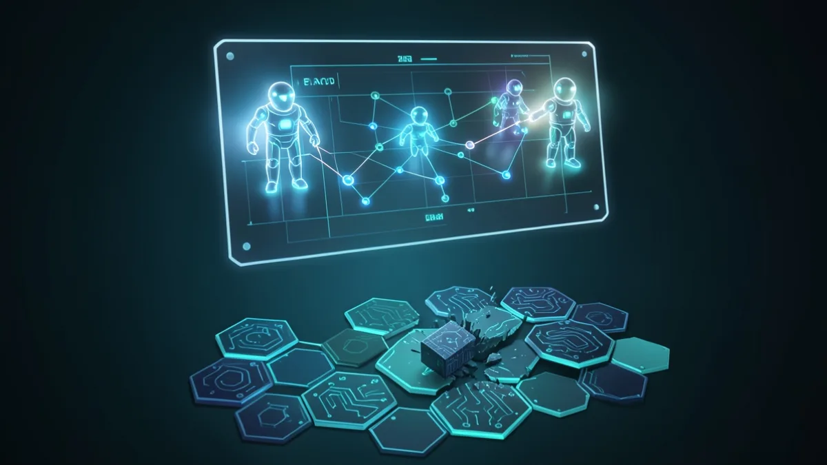 AI ajanlarıyla koordinasyon panosu ve Ethereum ağı güncellemesini temsil eden illüstrasyon