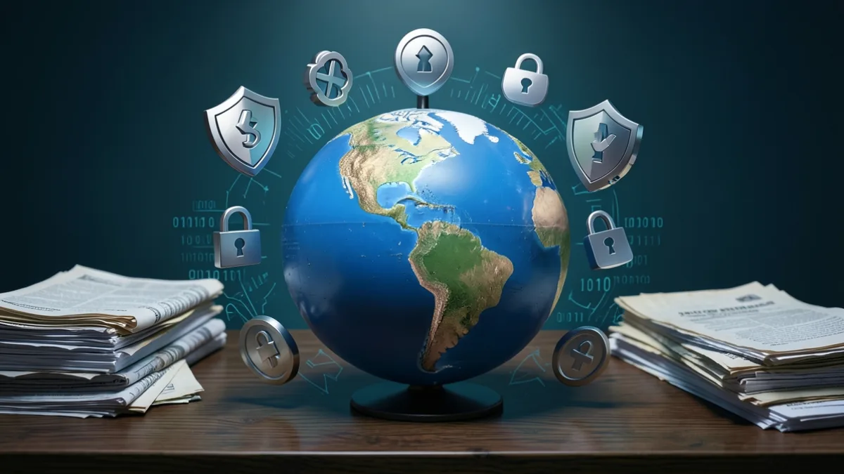 Küresel stablecoin düzenlemesi ve siber güvenlik risklerini simgeleyen illüstrasyon